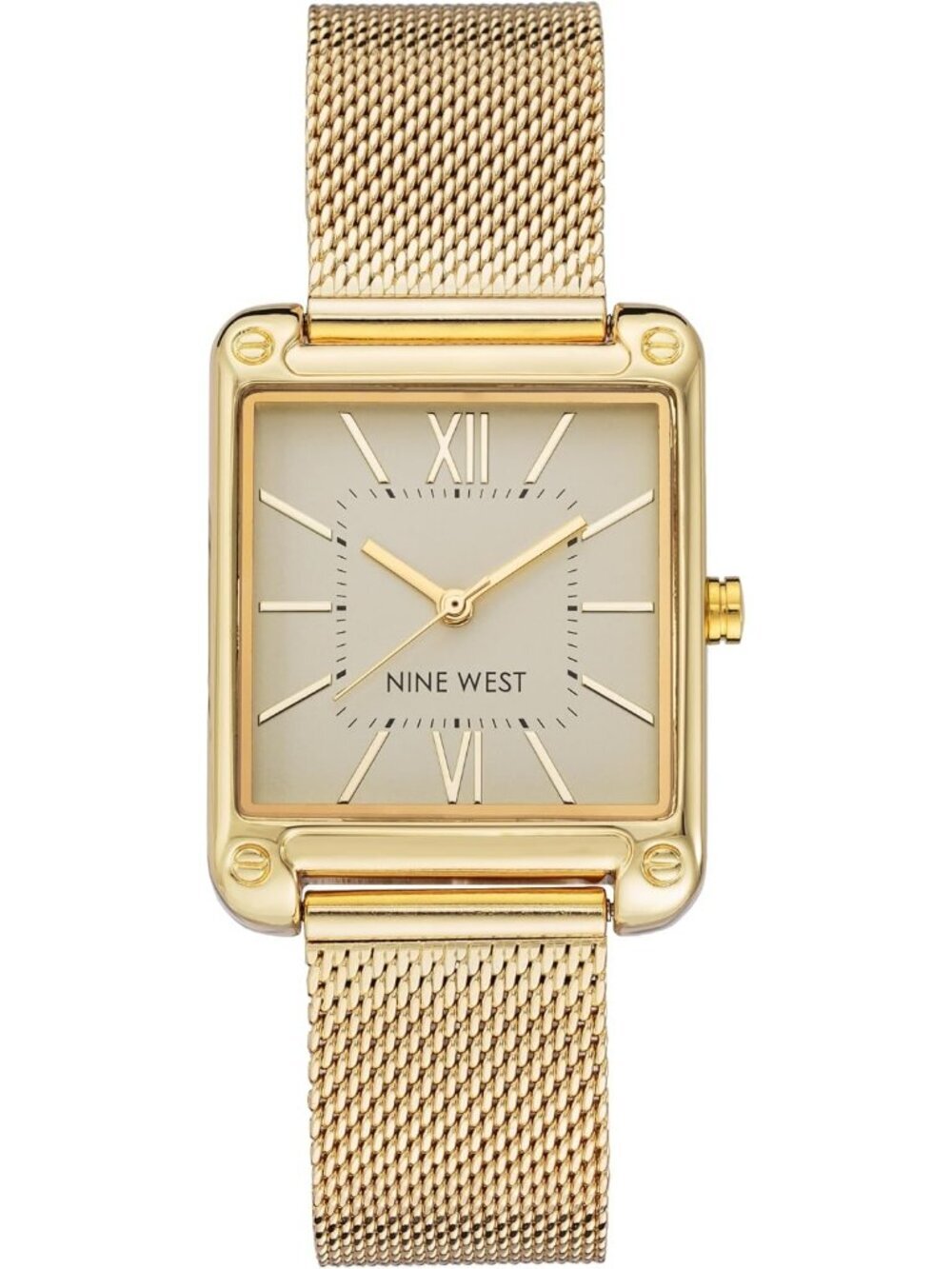 Nine West Women's Gold Analog Japanese Quartz Mesh Rectangular Bracelet Watch